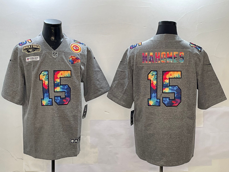 Men Kansas City Chiefs #15 Mahomes Grey Rainbow 2025 Nike Limited NFL Jersey style 1->kansas city chiefs->NFL Jersey